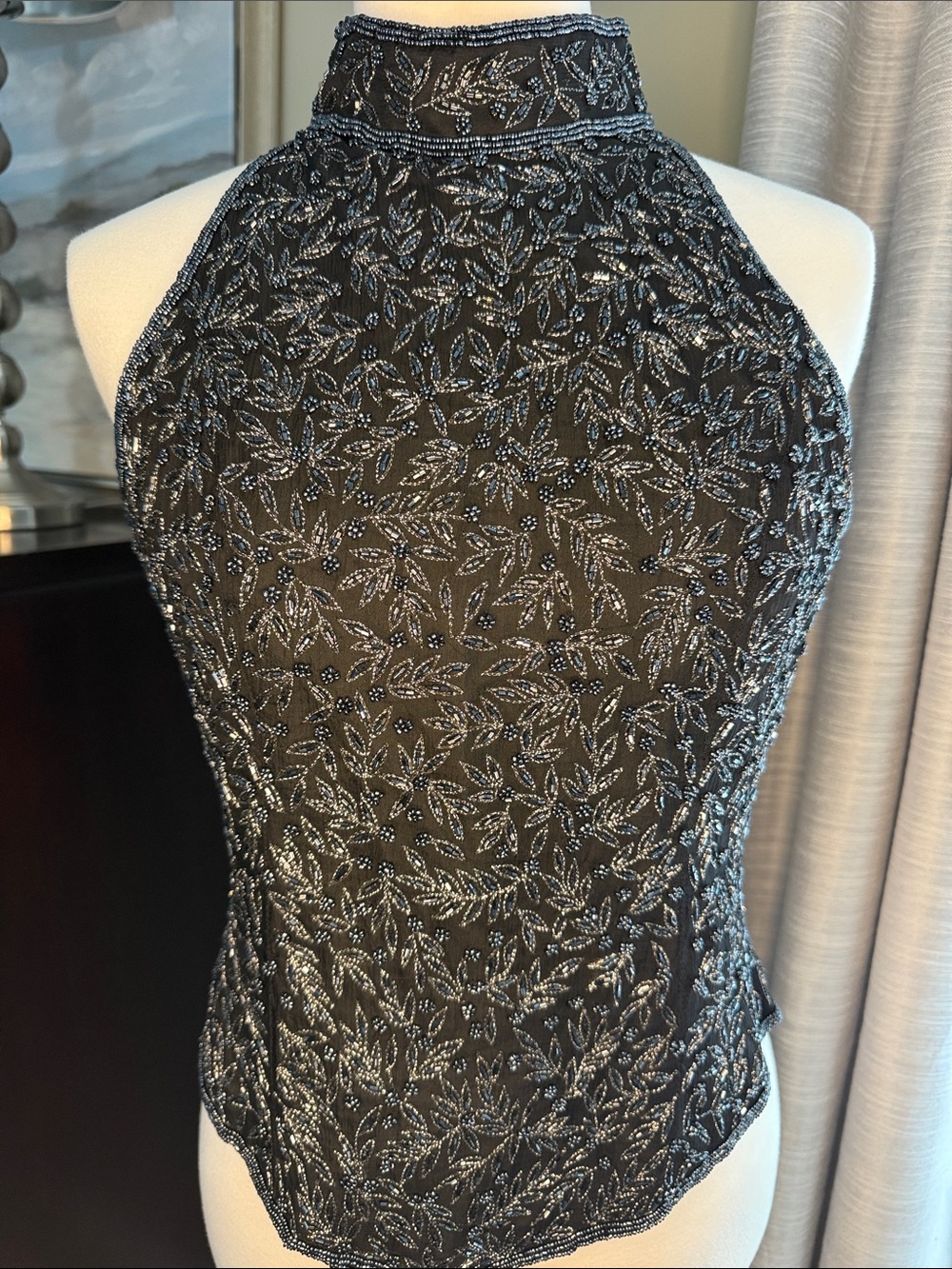 Papell Boutique EveningBlack Beaded High Low Top Medium